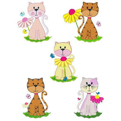 Spring Cats Set of machine embroidery designs by embroiderytree.com