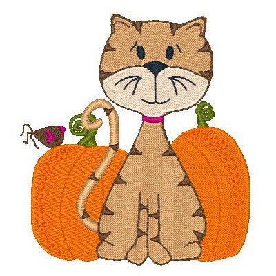 Cute autumn cat with pumpkin machine embroidery design by embroiderytree.com
