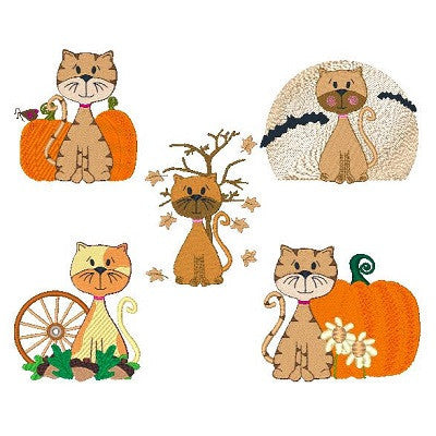 Cute autumn cat machine embroidery design by embroiderytree.com