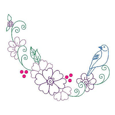 Spring flowers and birds machine embroidery design by embroiderytree.com