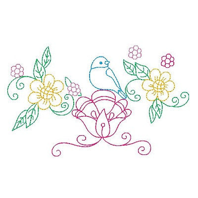 Spring flowers and birds machine embroidery design by embroiderytree.com