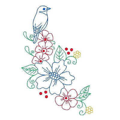 Spring flowers and birds machine embroidery design by embroiderytree.com