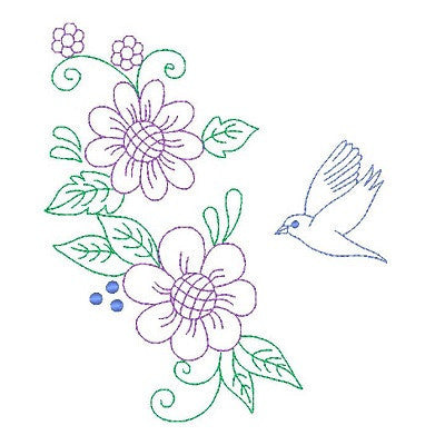 Spring flowers and birds machine embroidery design by embroiderytree.com