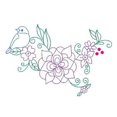 Spring flowers and birds machine embroidery design by embroiderytree.com