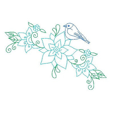 Spring flowers and birds machine embroidery design by embroiderytree.com