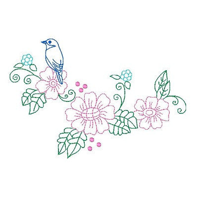 Spring flowers and birds machine embroidery design by embroiderytree.com