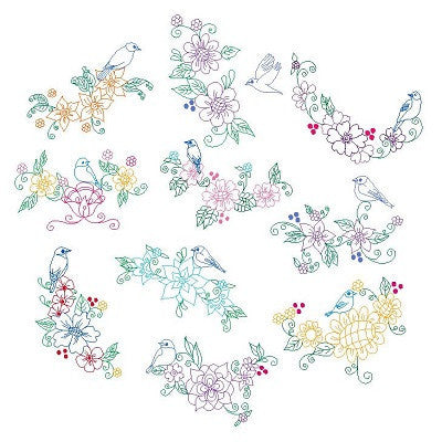 Spring flowers and birds machine embroidery designs by embroiderytree.com