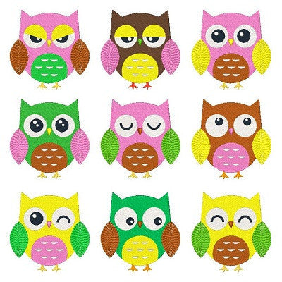 Expressive Owls Set of machine embroidery designs by embroiderytree.com