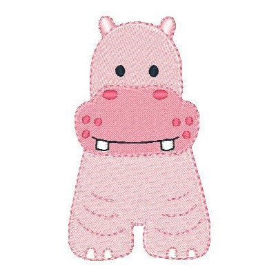 Pink hippo machine embroidery design by embroiderytree.com