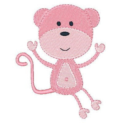 Pink monkey machine embroidery design by embroiderytree.com