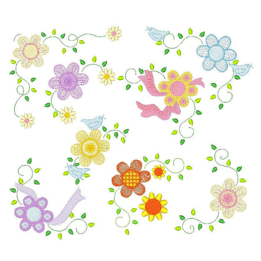 Floral Corners - Set of 8 Machine Embroidery Designs by embroiderytree.com