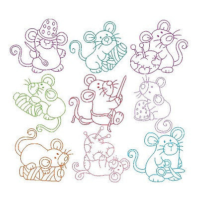 Roly Poly Sewing Mice set of machine embroidery designs by embroiderytree.com