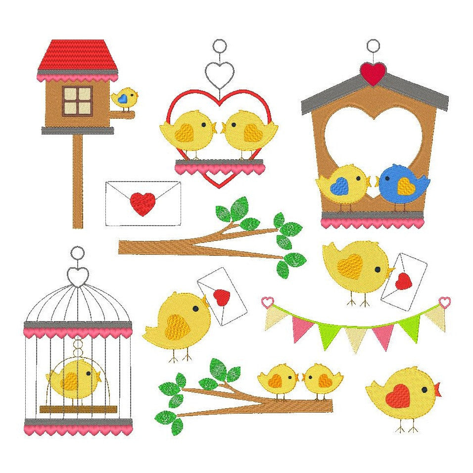 Love Birds Set of machine embroidery designs by embroiderytree.com