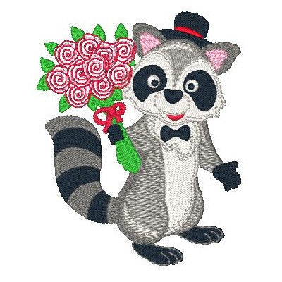 Valentine raccoon machine embroidery designs by embroiderytree.com