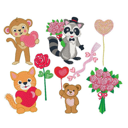 Valentine animals machine embroidery designs by embroiderytree.com