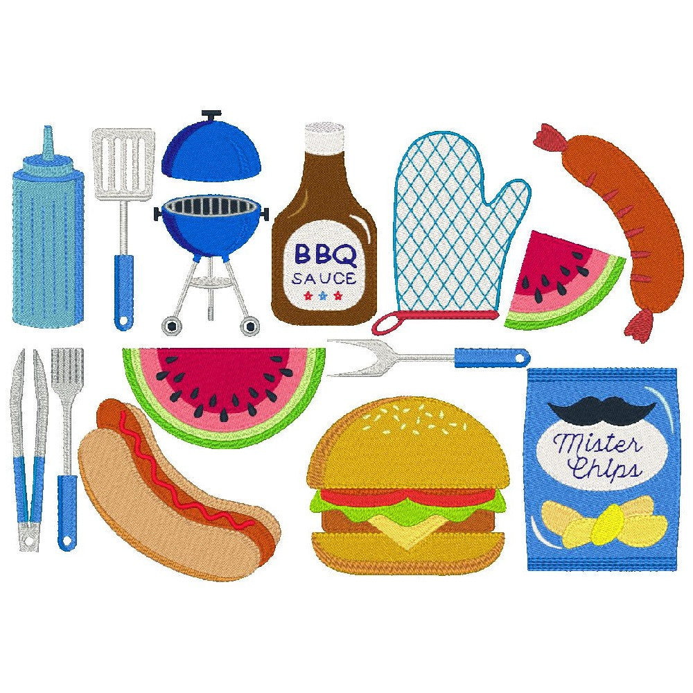 Barbeque party set of machine embroidery designs by embroiderytree.com