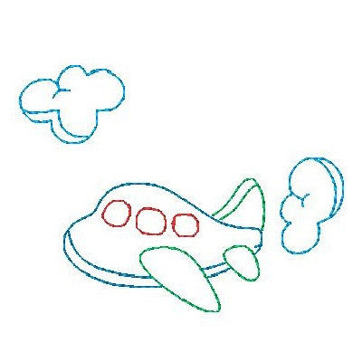 Aeroplane multi-colored linework machine embroidery design by rosiedayembroidery.com