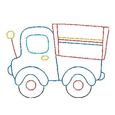 Truck multi-colored linework machine embroidery design by rosiedayembroidery.com
