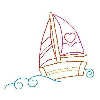 Sailboat multi-colored linework machine embroidery design by rosiedayembroidery.com