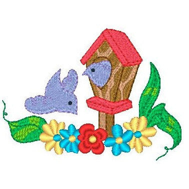 Birdhouse machine embroidery design by rosiedayembroidery.com