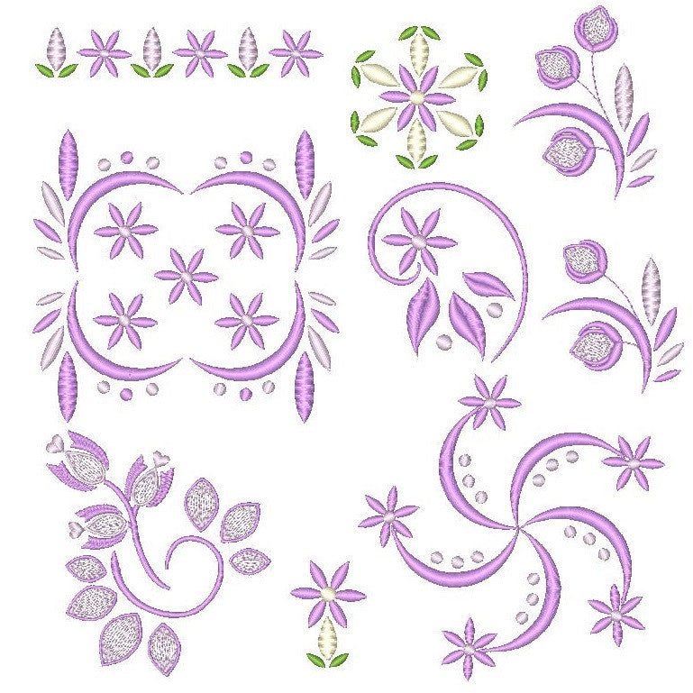 Purple Floral Set - machine embroidery designs by rosiedayembroidery.com