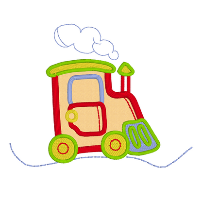 Toy train applique machine embroidery design by rosiedayembroidery.com