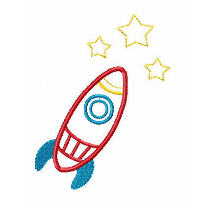 Rocket ship applique machine embroidery design by rosiedayembroidery.com