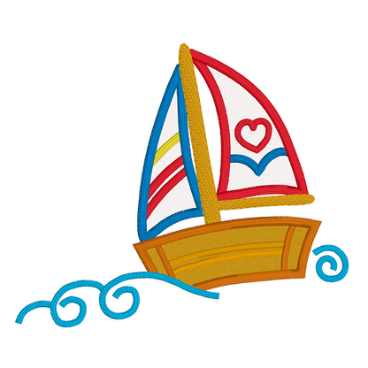 Sailing boat applique embroidery design by rosiedayembroidery.com