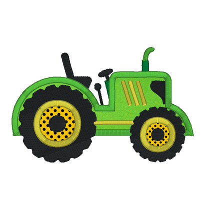 Green Tractor applique machine embroidery design by rosiedayembroidery.com