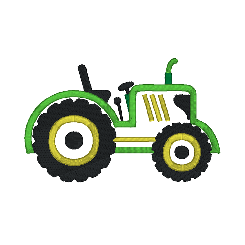 Green Tractor applique machine embroidery design by rosiedayembroidery.com