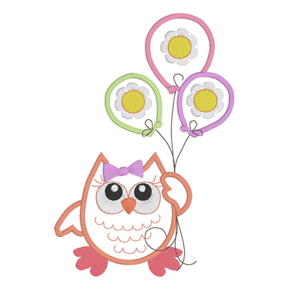 Birthday owl applique machine embroidery design by rosiedayembroidery.com