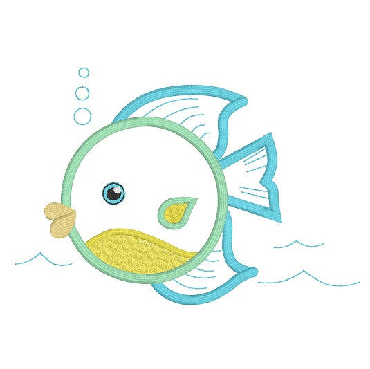 Cute fish applique machine embroidery design by rosiedayembroidery.com