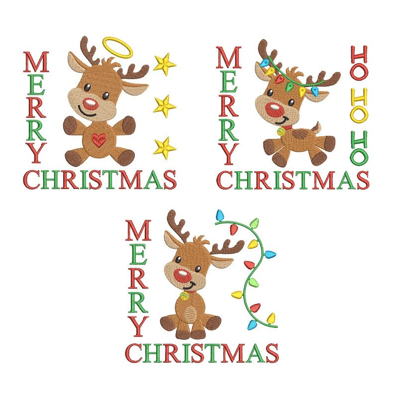 Christmas Reindeer Set of 3 machine embroidery designs by rosiedayembroidery.com
