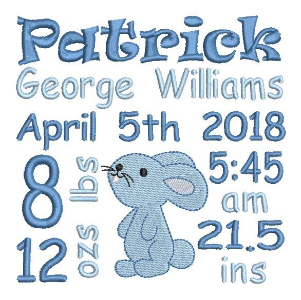 Baby birth announcement -custom embroidery design by rosiedayembroidery.com
