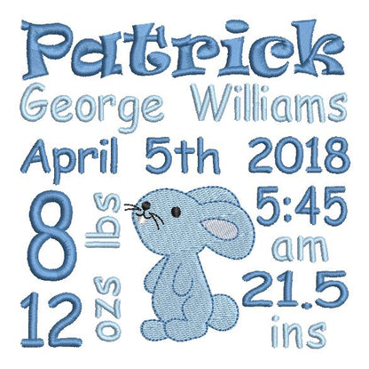 Baby birth announcement -custom embroidery design by rosiedayembroidery.com