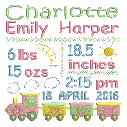 Baby Birth Announcement -Custom Embroidery Design by rosiedayembroidery.com