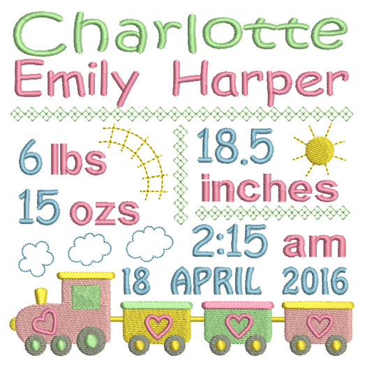 Baby Birth Announcement -Custom Embroidery Design by rosiedayembroidery.com