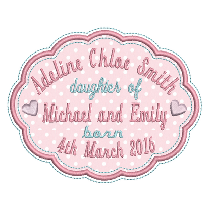 Baby Birth Announcement -Custom Embroidery Design by rosiedayembroidery.com