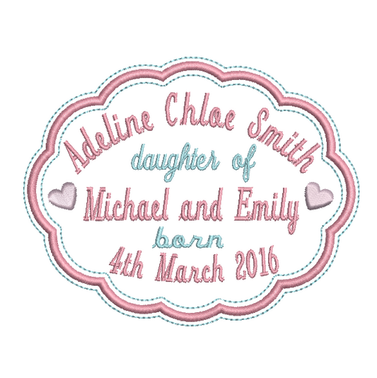 Baby Birth Announcement -Custom Embroidery Design by rosiedayembroidery.com