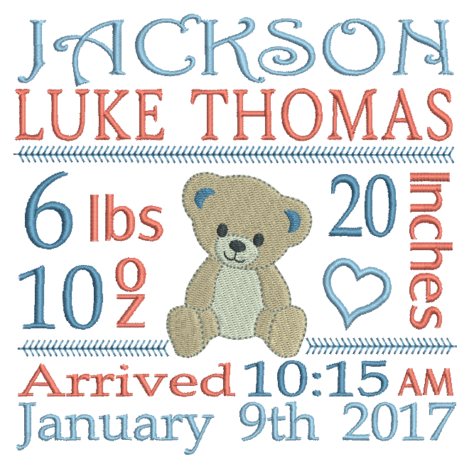 Baby Birth Announcement -Custom Embroidery Design by rosiedayembroidery.com