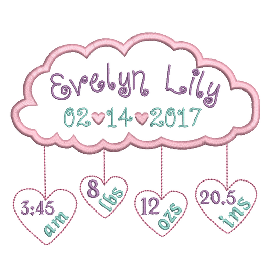 Baby Birth Announcement -Custom Embroidery Design by rosiedayembroidery.com