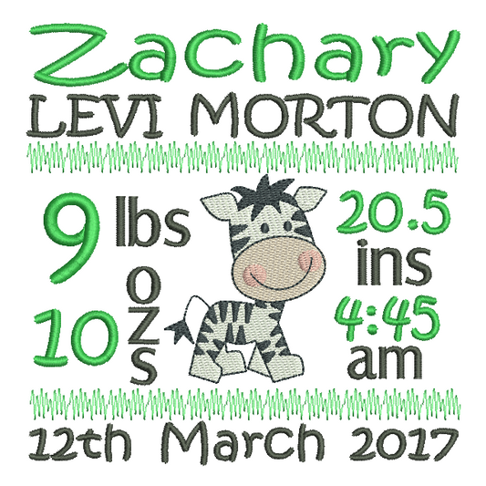 Baby Birth Announcement -Custom Embroidery Design by rosiedayembroidery.com