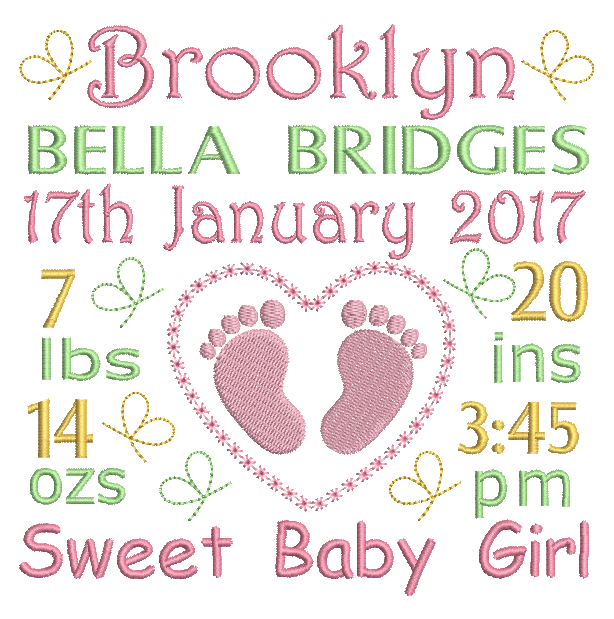 Baby Birth Announcement -Custom Embroidery Design by rosiedayembroidery.com