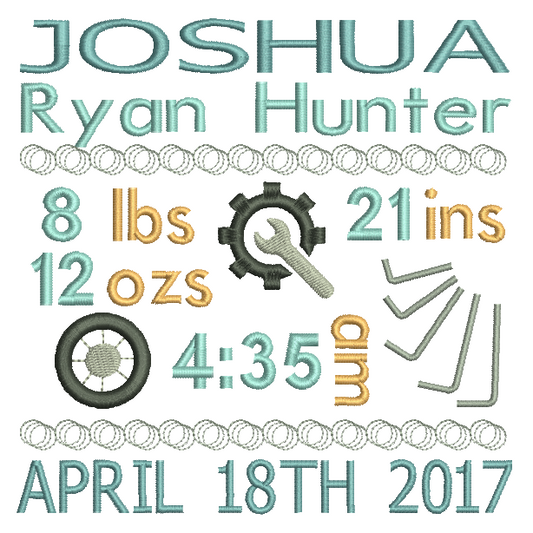 Baby Birth Announcement -Custom Embroidery Design by rosiedayembroidery.com