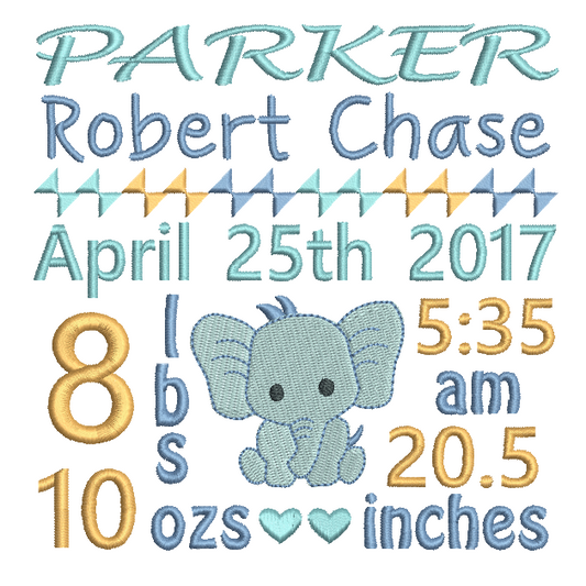 Baby Birth Announcement -Custom Embroidery Design by rosiedayembroidery.com