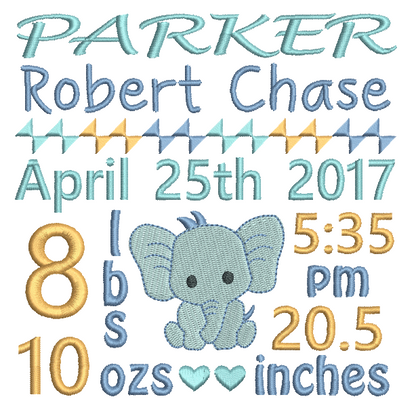 Baby Birth Announcement -Custom Embroidery Design by rosiedayembroidery.com