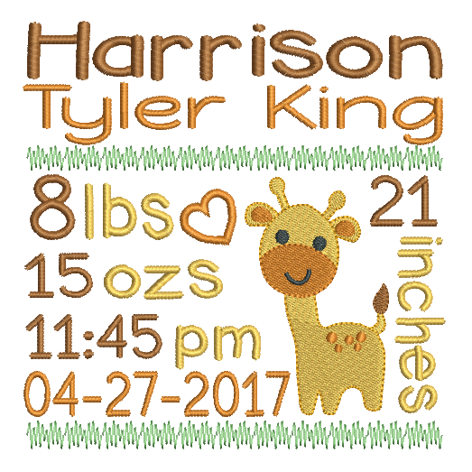 Baby Birth Announcement -Template Embroidery Design by embroiderytree.com