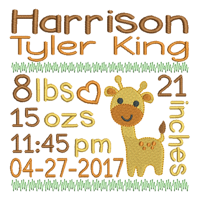 Baby Birth Announcement -Template Embroidery Design by embroiderytree.com
