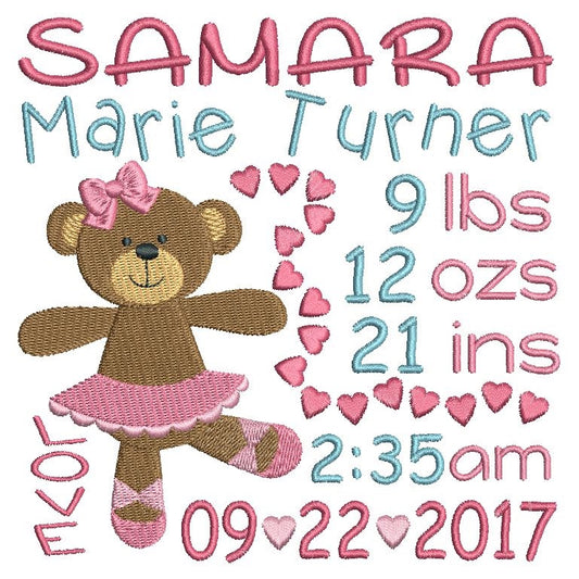 Baby birth announcement template machine embroidery design by rosiedayembroidery.com