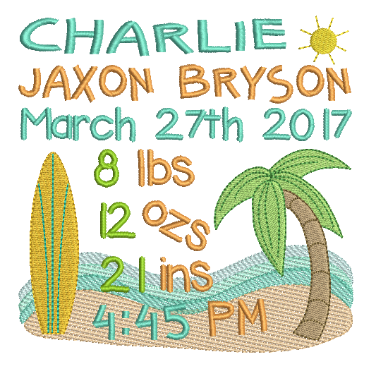 Baby Birth Announcement -Custom Embroidery Design by rosiedayembroidery.com